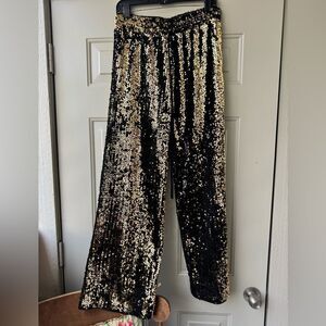 Milly Black & Gold Sequin Drawstring Track Pants – Size S